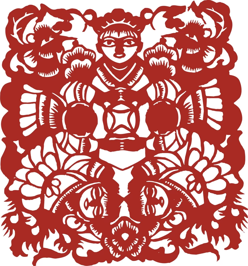 中国风中式传统喜庆民俗人物动物窗花剪纸插画边框AI矢量PNG素材【2223】